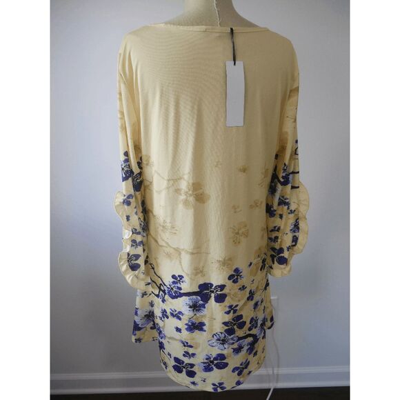 Yellow & Blue Floral Ruffle Dolman Tunic XL #1820-C8 - Picture 5 of 10